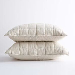 NWT QUINCE European Linen Box Quilted Sham Set Standard Sand 3681
